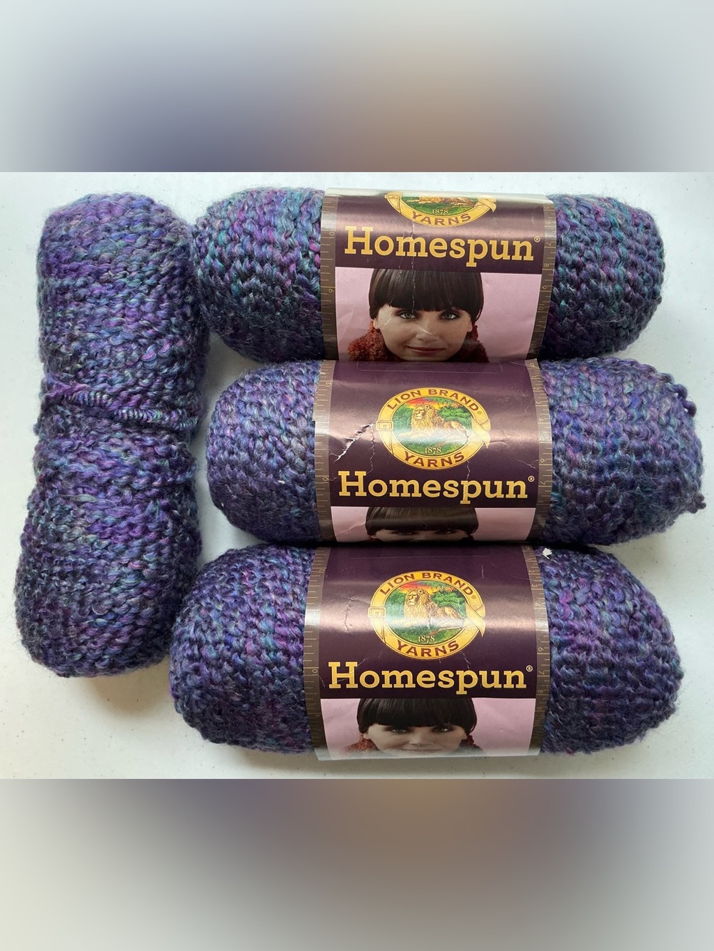Lot of 4 Lion Brand Homespun Yarn 336 Barrington (3) New 6 oz skeins, (1) 4.8 oz